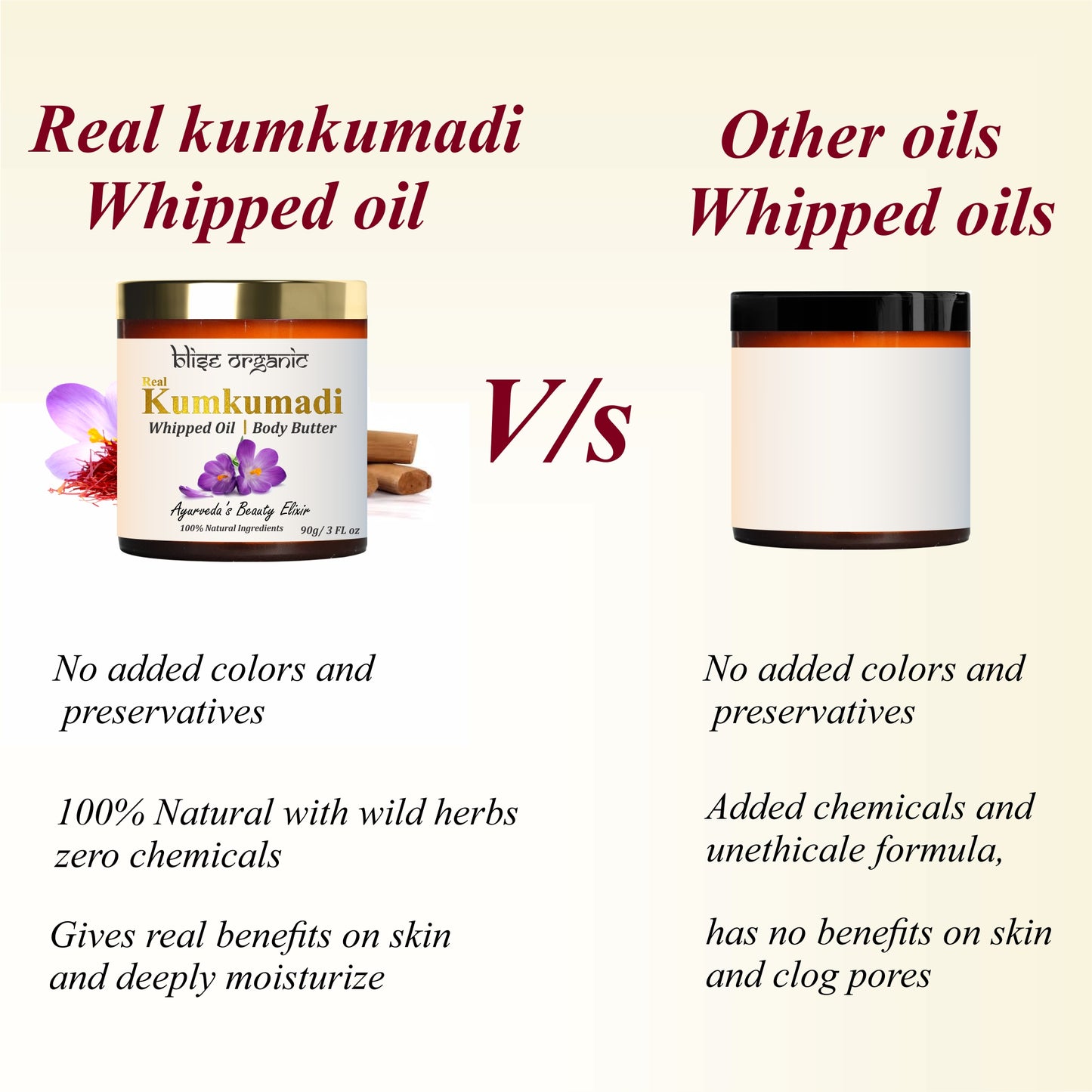 Beurre corporel fouetté Kumkumadi – Avec du karité, du beurre de cacao et des huiles de safran et de bois de santal