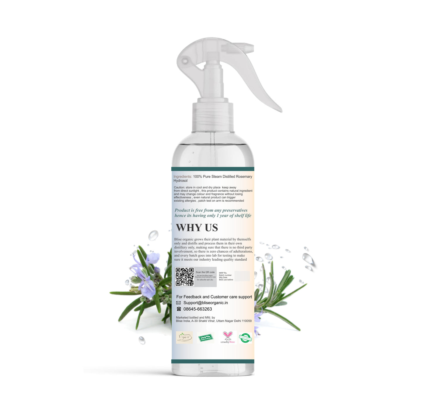 Rosemary water - 200ML Spray Bottle
