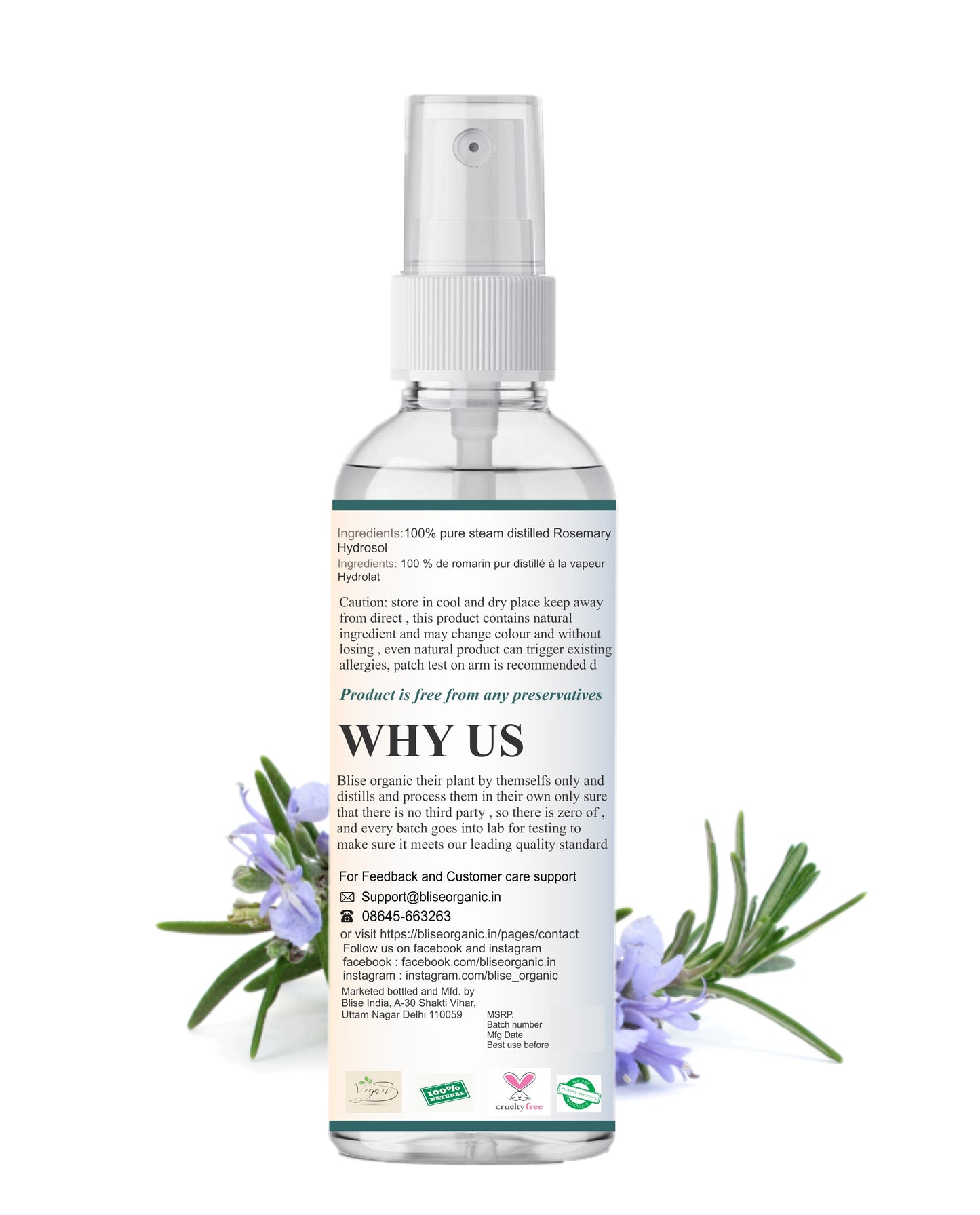 Rosemary Hydrosol - 100ML mist bottle