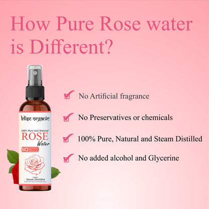 Blise Organic 100% Pure & Natural Rose Water Spray – Premium Facial Toner & Hydration Mist | 100 mL