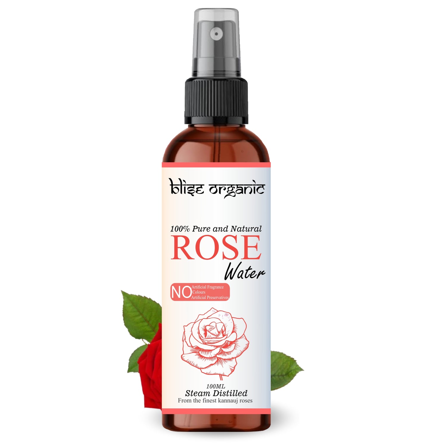 Blise Organic 100% Pure & Natural Rose Water Spray – Premium Facial Toner & Hydration Mist | 100 mL