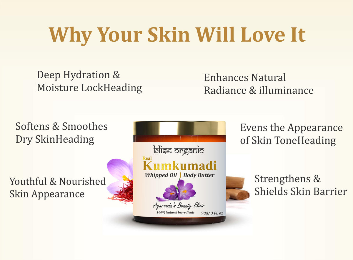 Kumkumadi Whipped Body butter - With Shea, Cocoa butter and Saffron and sandalwood oils